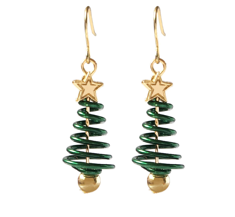 Holiday Green Christmas Tree Drop Earrings